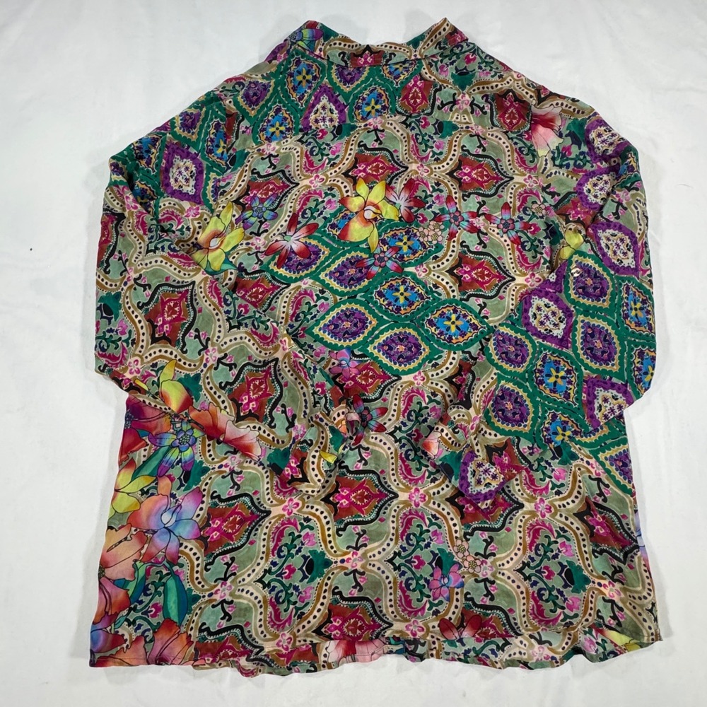 Johnny Was Cupra Rayon Floral Geometric Button Down Shirt Multi Color L Boho - Picture 7 of 8